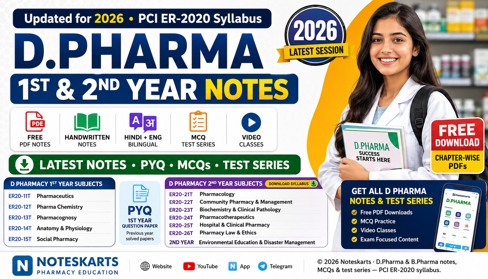 D Pharma Notes PDF 2026 Free Download FAQ, How can I download D Pharma Notes PDF 2026 for free? ▼ Where can I get Pharmaceutical Chemistry D Pharm 1st Year Notes PDF? ▼ Are D Pharma Handwritten Notes available for download? ▼ What is included in Pharmaceutics Chapter 1 PDF D Pharmacy 1st Year? ▼ Are Noteskarts D Pharma 1st Year Notes good? ▼ Is D Pharma Notes PDF 2026 updated according to new syllabus? ▼ How to download D Pharma 1st Year All Subjects Notes? ▼ Are these notes free or paid?