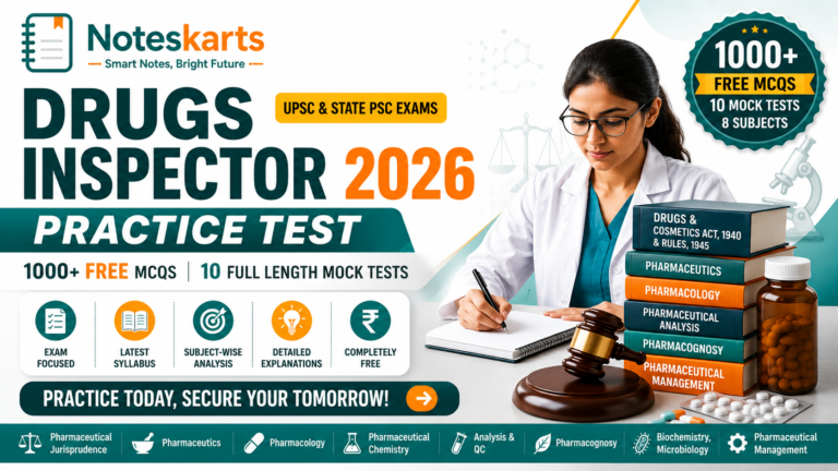 Read more about the article Drugs Inspector 2026 MCQ Practice Test – 1000 Free Quiz